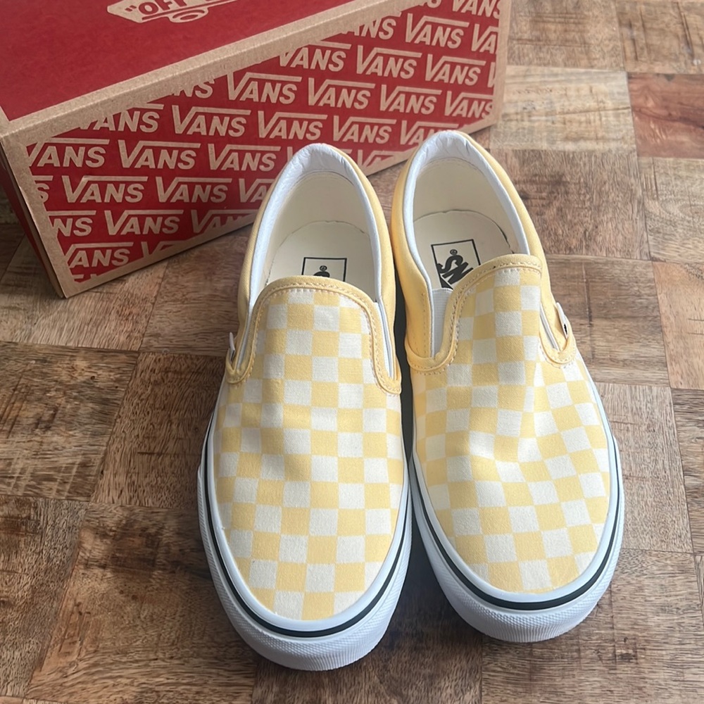 Gold and White checkerboard Classic Slip-On Vans